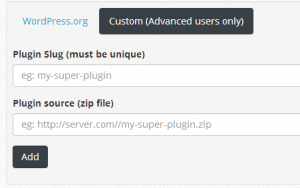 Screen for adding a custom plugin on wpcore.com